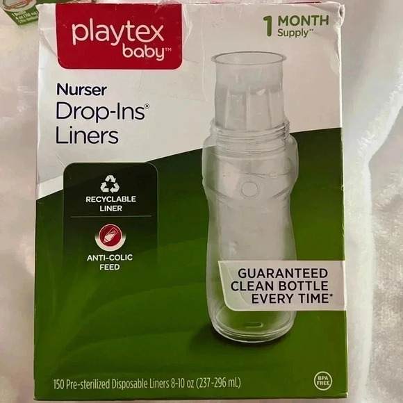 Playtex Baby Nurser Drop-Ins Bottle Liners 8-10oz 150 Count &Bonus Nurser Bottle - Picture 2 of 3